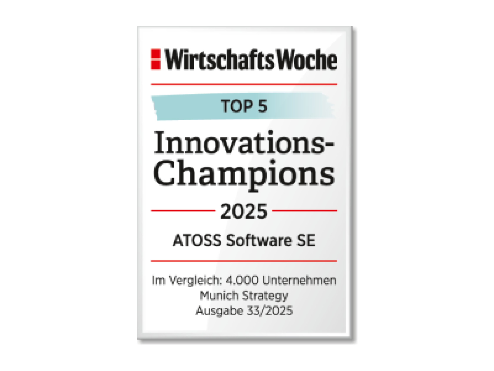 ATOSS erreicht Platz 4 von 4.000 im WirtschaftsWoche Innovations-Champions 2025 Ranking